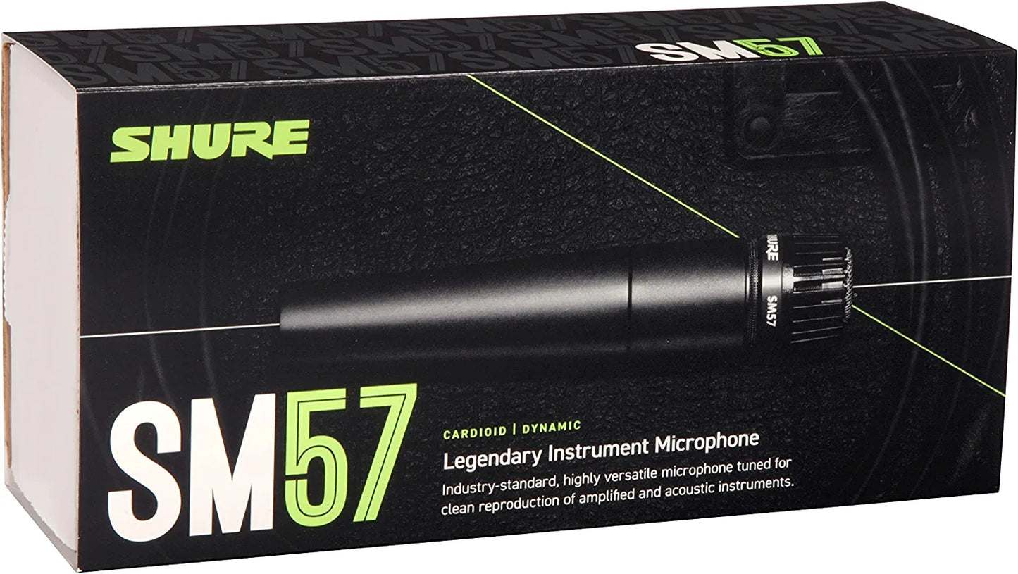 Shure SM57 Cardioid Dynamic Instrument Microphone with Pneumatic Shock Mount, A25D Mic Clip, Storage Bag, 3-pin XLR Connector, No Cable Included (SM57-LC)