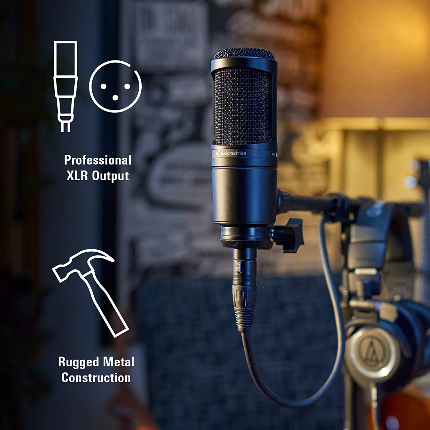 Audio-Technica AT2020 Cardioid Condenser Studio XLR Microphone, Ideal for Project/Home Studio Applications