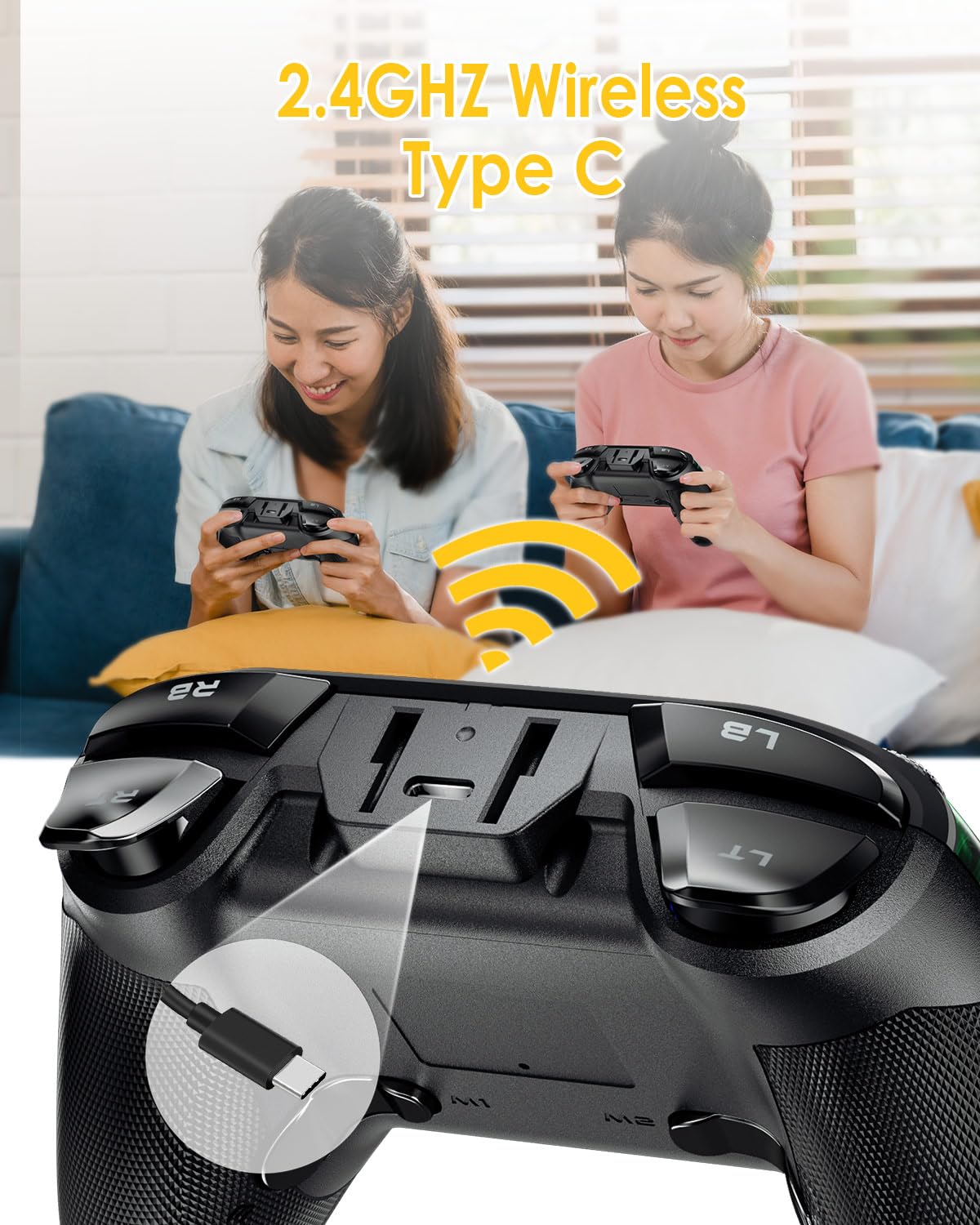 EasySMX PC Wireless Controller, Gaming Controller for Computer,Laptop,PS3,Android TV BOX, Nintendo Switch and Tesla with Turbo, Dual Vibration and 4 Programmable Keys, Battery Up to 14 Hours