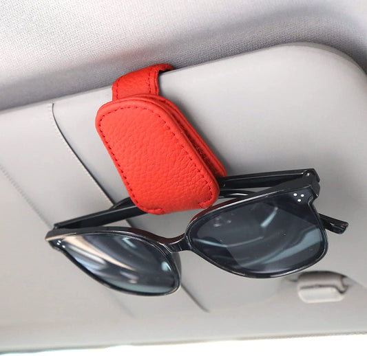 Sunglasses Holders for Car Sun Visor, Magnetic Leather Glasses Eyeglass Hanger Clip for Car, Ticket Card Clip Eyeglasses Mount, Car Visor Accessories(Black)