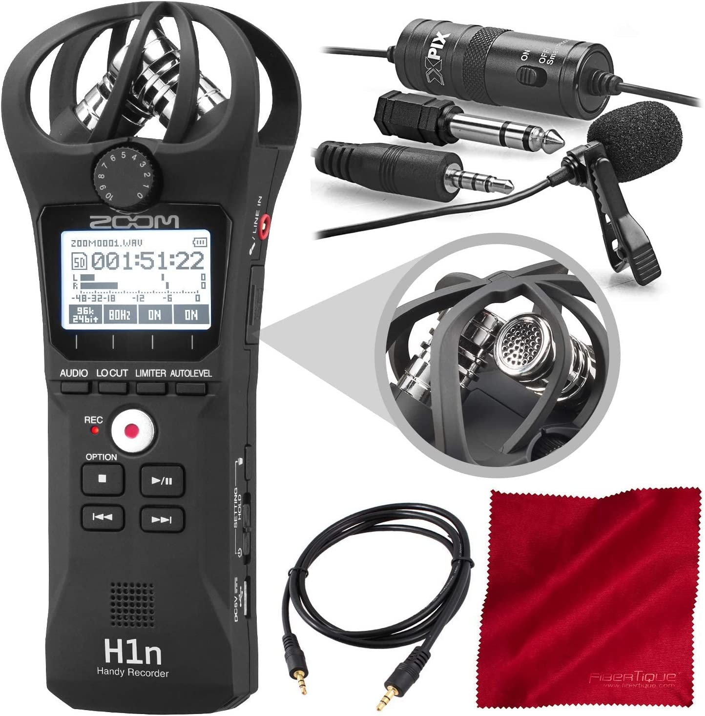 Zoom H1n Digital Handy Portable Recorder bundled with Xpix Pro Lavalier Mic