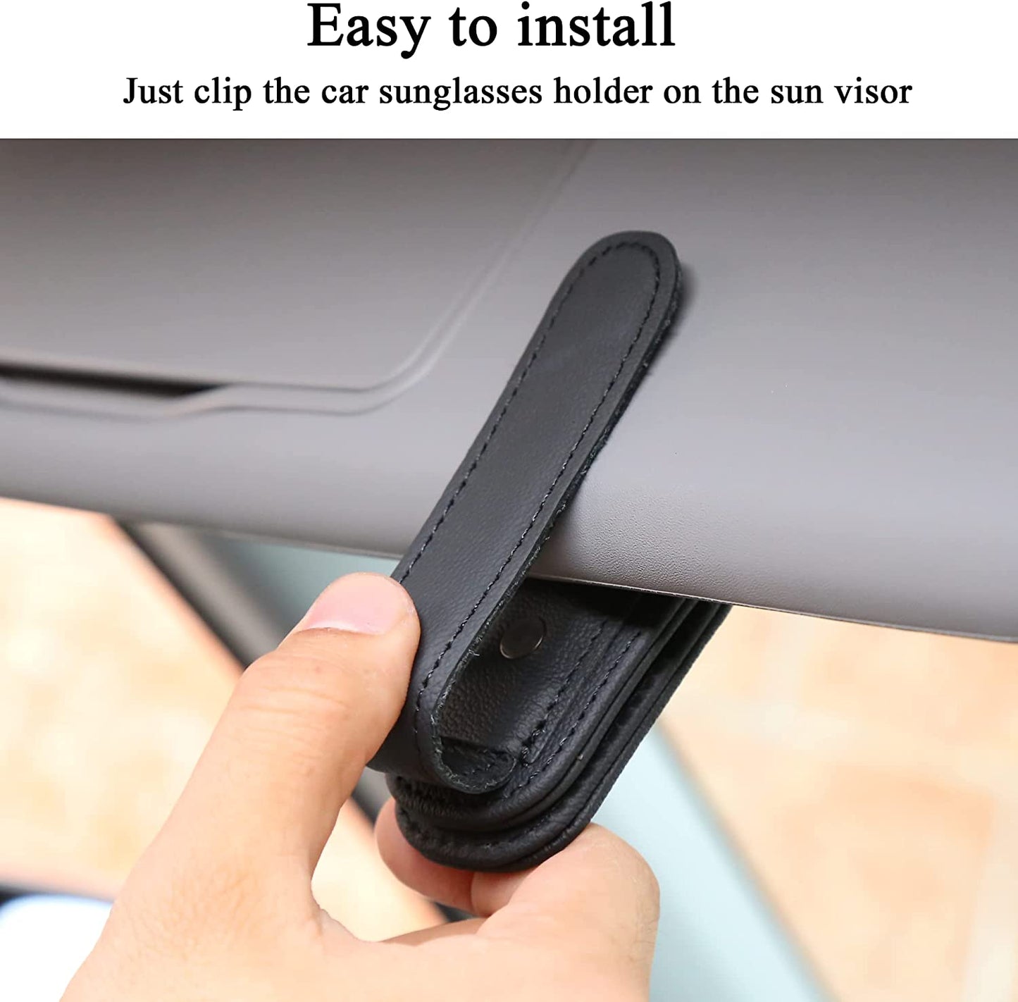 KIWEN Sunglasses Holders for Car Sun Visor, Magnetic Leather Glasses Eyeglass Hanger Clip for Car, Ticket Card Clip Eyeglasses Mount, Car Visor Accessories(Black)