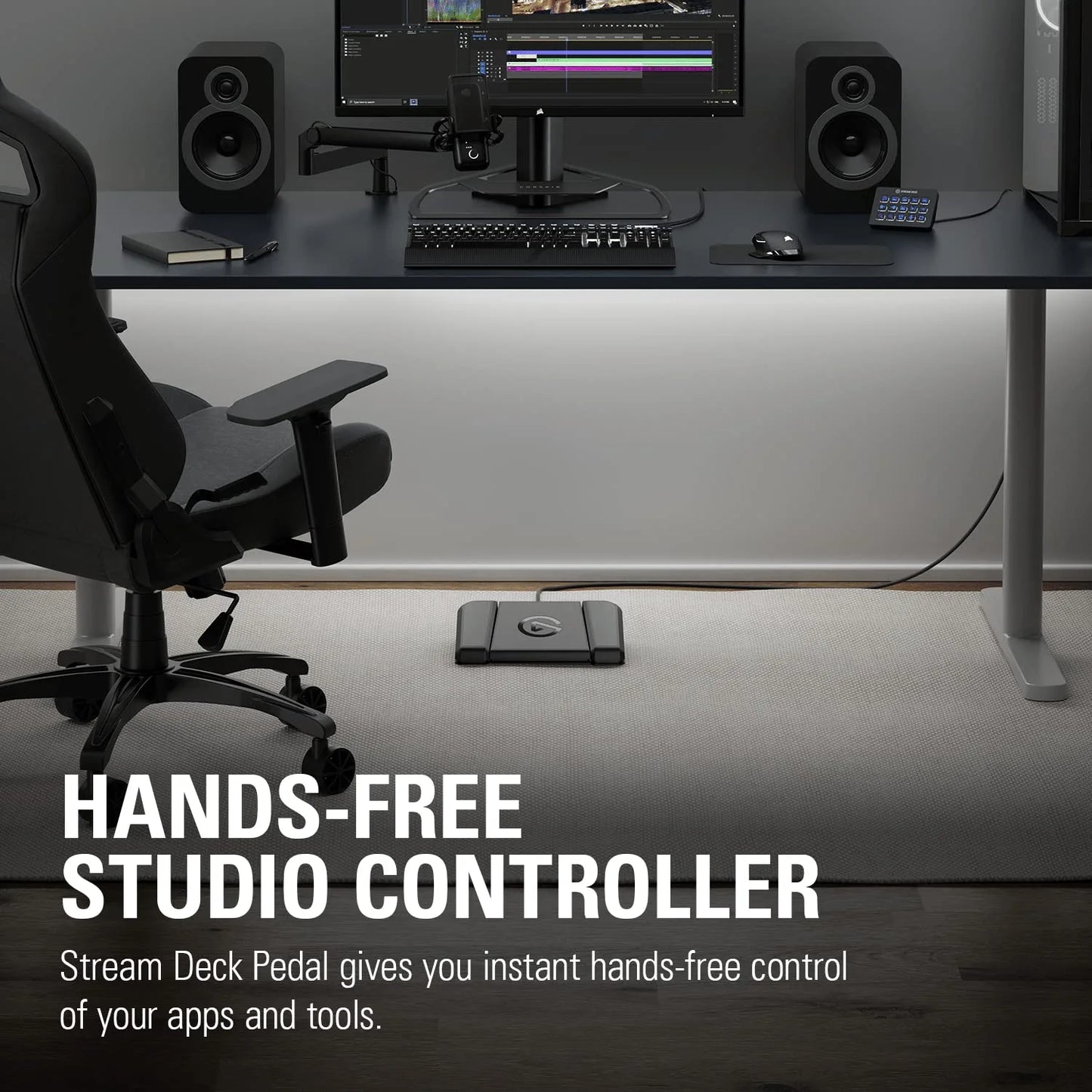 Elgato Stream Deck Pedal – Hands-Free Studio Controller, 3 macro footswitches, trigger actions in apps and software like OBS, Twitch, YouTube and more, works with Mac and PC