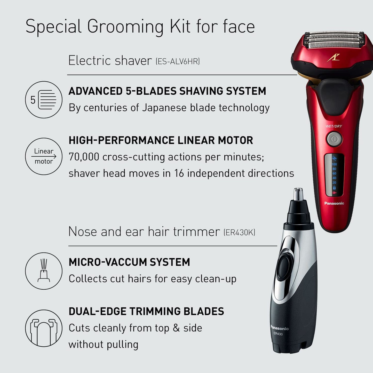 Panasonic Arc5 Electric Razor for Men ES-LV65-S + Replacement Outer Foil WES9173P, 5 Blade Shaver and Trimmer, Shave Sensor and Multi Flex Pivoting Head, ES-COS65, Black