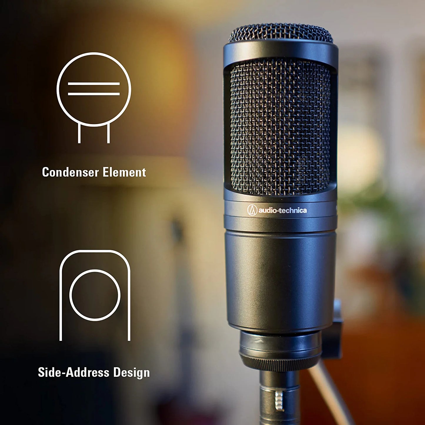 Audio-Technica AT2020 Cardioid Condenser Studio XLR Microphone, Ideal for Project/Home Studio Applications
