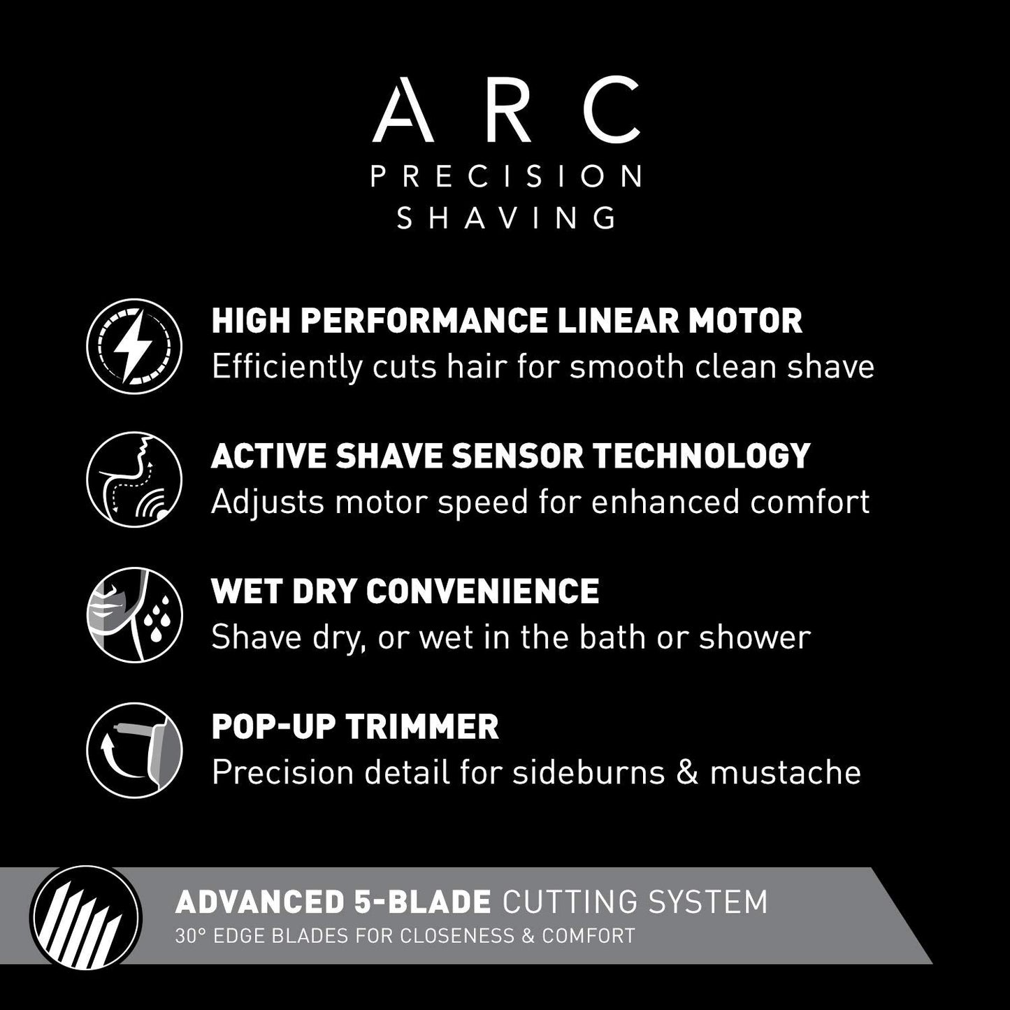 Panasonic Arc5 Electric Razor for Men ES-LV65-S + Replacement Outer Foil WES9173P, 5 Blade Shaver and Trimmer, Shave Sensor and Multi Flex Pivoting Head, ES-COS65, Black