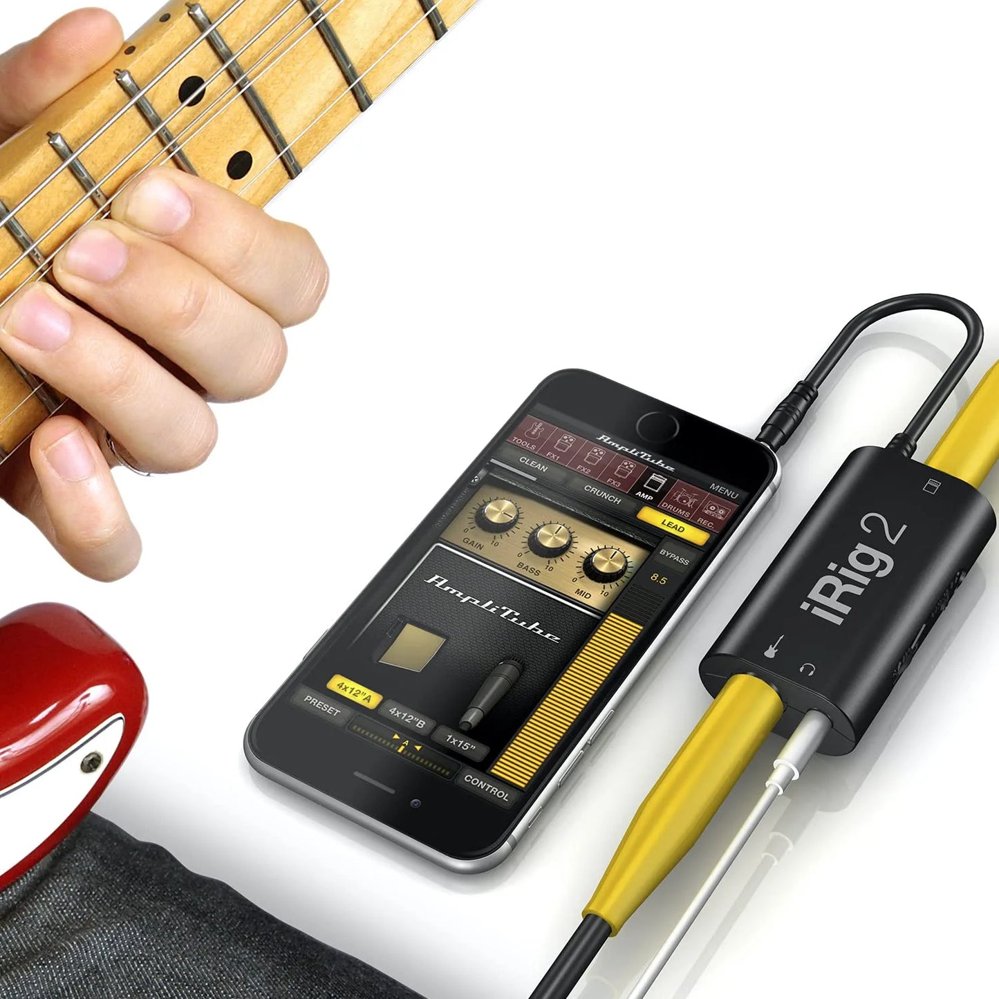 IK Multimedia iRig 2 Portable Guitar Audio Interface, Lightweight Audio Adapter for iPhone, iPad and Android Smartphones and Tablets, with Instrument Input and Headphone/amplfiier Outs