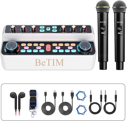 BeTIM Podcast Equipment Bundle, Audio Interface-All in One with Bluetooth Speaker for Live Streaming, Podcast Recording, Karaoke