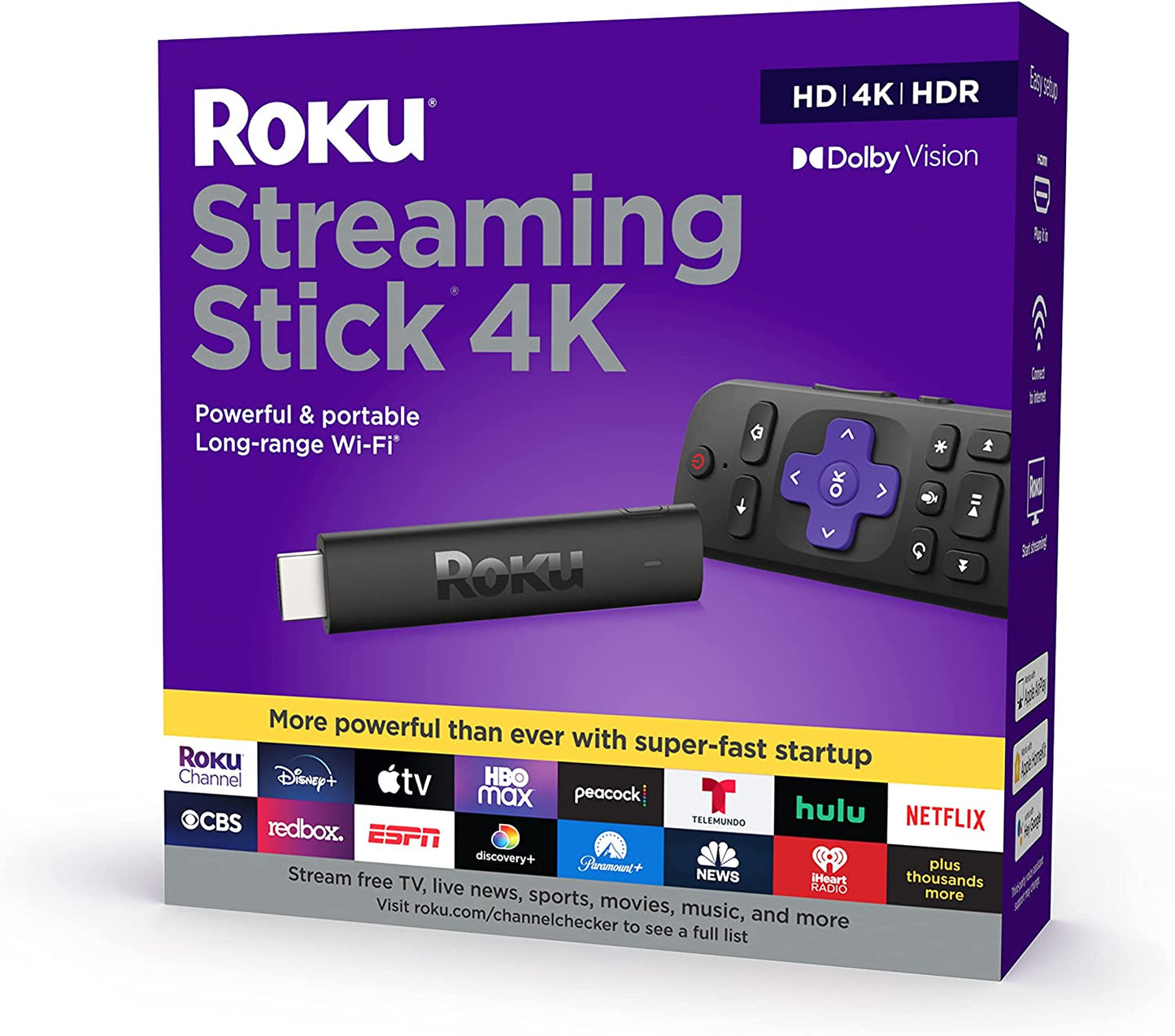 Roku Streaming Stick 4K | Streaming Device 4K/HDR/Dolby Vision with Roku Voice Remote and TV Controls