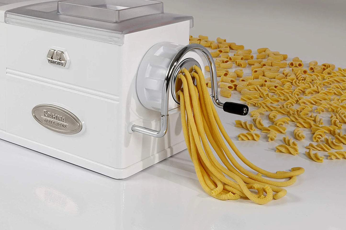 Atlas Regina Extruder Pasta Maker, Made in Italy, Chrome-Plated Steel, Shockproof Plastic, Includes 5 Die, Instructions