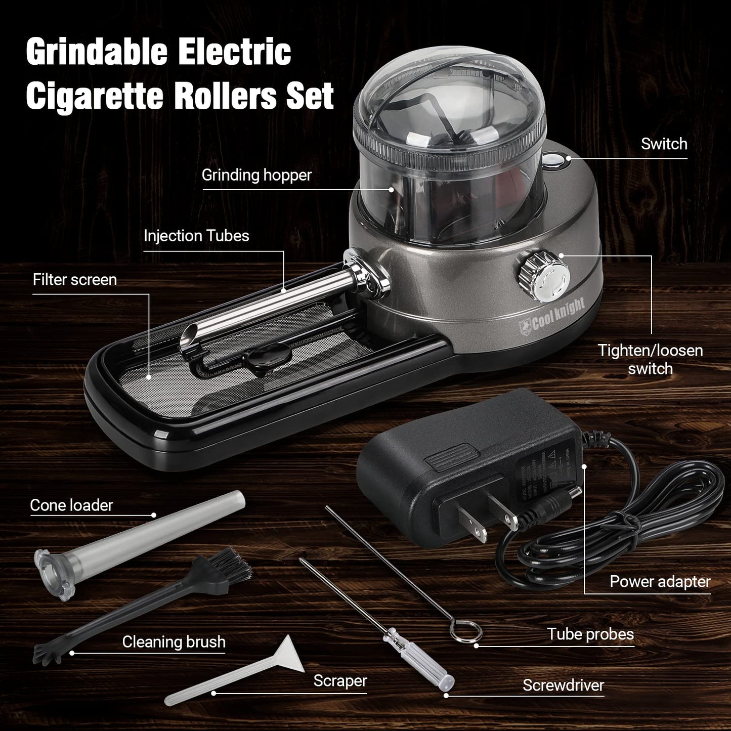 COOL KNIGHT Electric Cigarette Rolling Machine, Portable Tobacco Injector Machine can Grind Filled with Herb, Tobacco, etc. Suitable for Cigarette Tubes and Rolling Papers