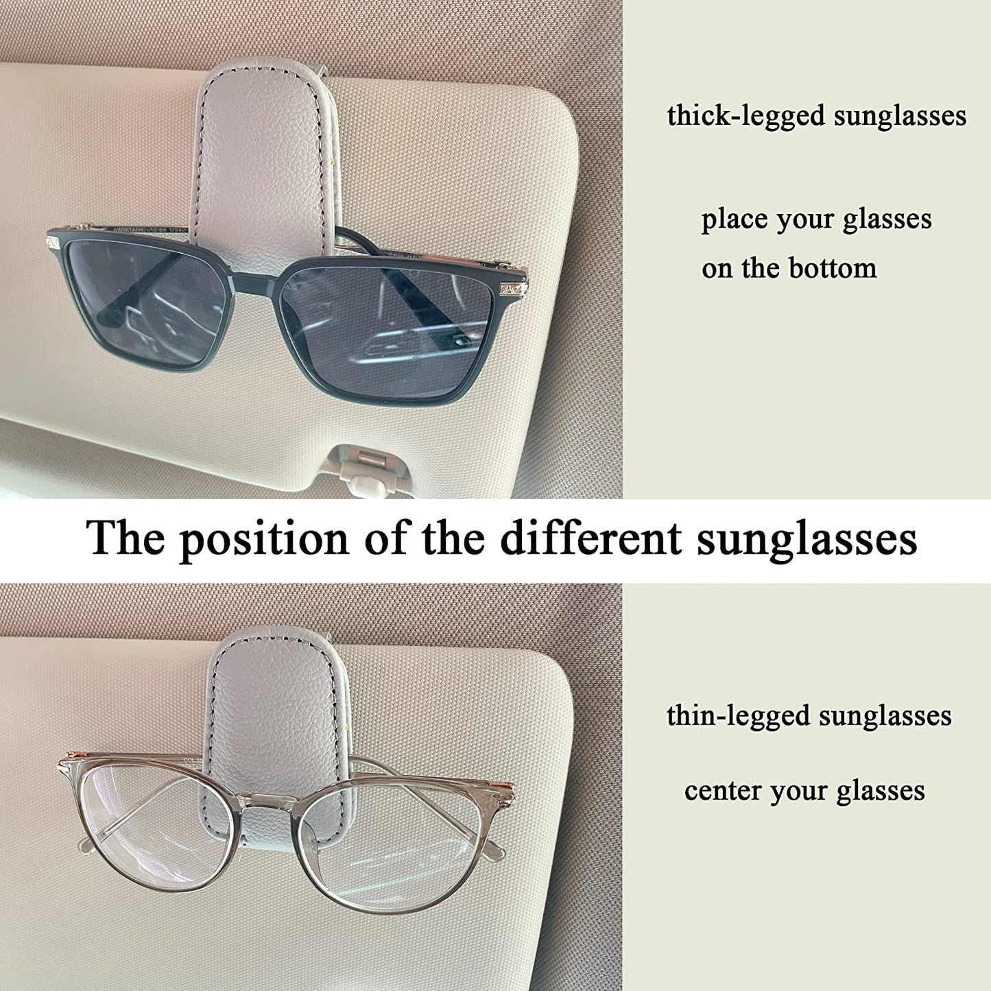 Sunglasses Holders for Car Sun Visor, Magnetic Leather Glasses Eyeglass Hanger Clip for Car, Ticket Card Clip Eyeglasses Mount, Car Visor Accessories(Black)
