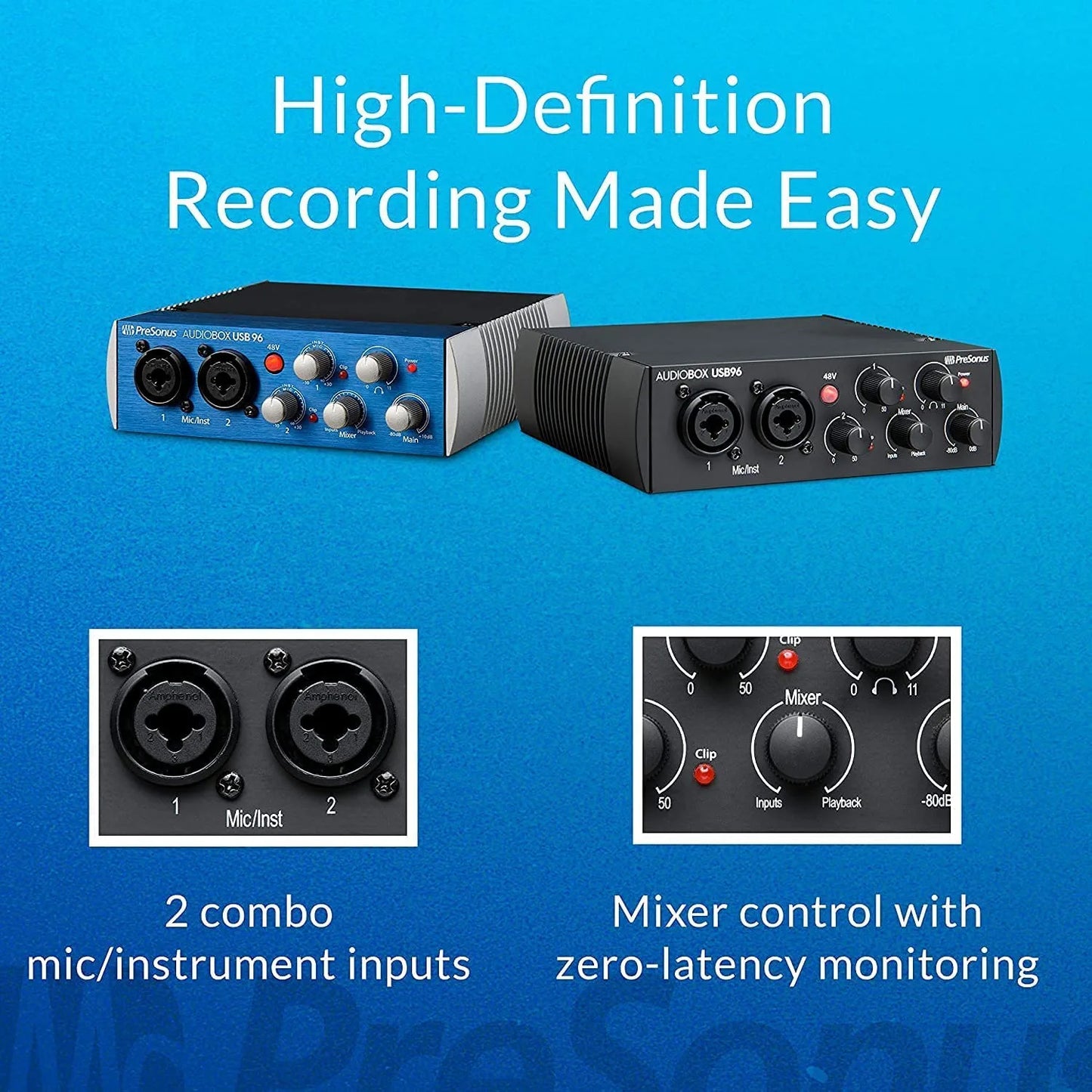 PreSonus, 2 Audio Interface, Blue, PC/Mac-2 Mic Pres (AUDIOBOX USB 96)