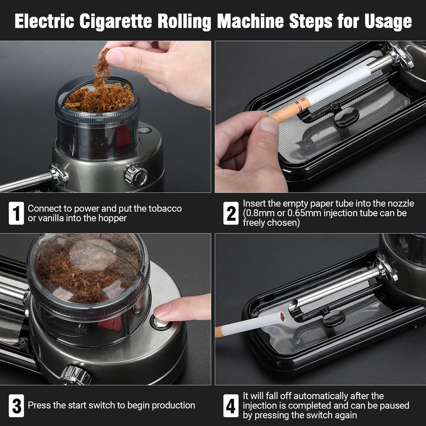 COOL KNIGHT Electric Cigarette Rolling Machine, Portable Tobacco Injector Machine can Grind Filled with Herb, Tobacco, etc. Suitable for Cigarette Tubes and Rolling Papers