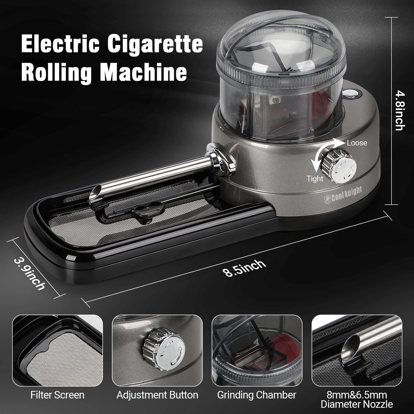 COOL KNIGHT Electric Cigarette Rolling Machine, Portable Tobacco Injector Machine can Grind Filled with Herb, Tobacco, etc. Suitable for Cigarette Tubes and Rolling Papers