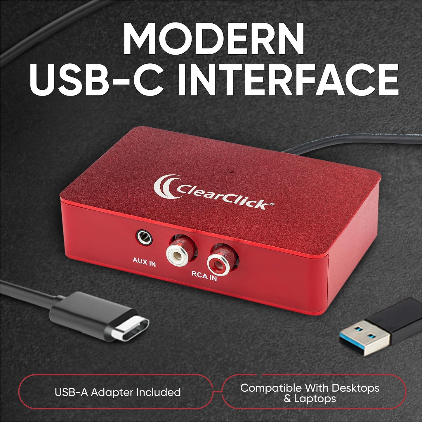 ClearClick Audio to USB 2.0 (Second Generation) - Audio Capture & Live Streaming Device - Input 1/8" 3.5mm Aux AV RCA Audio & Music - USB-C Plug & Play