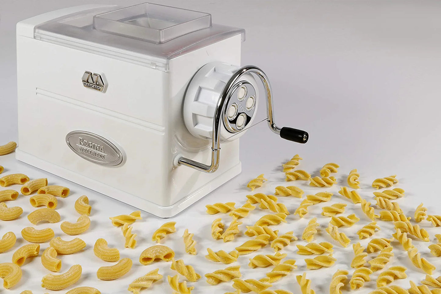 Atlas Regina Extruder Pasta Maker, Made in Italy, Chrome-Plated Steel, Shockproof Plastic, Includes 5 Die, Instructions