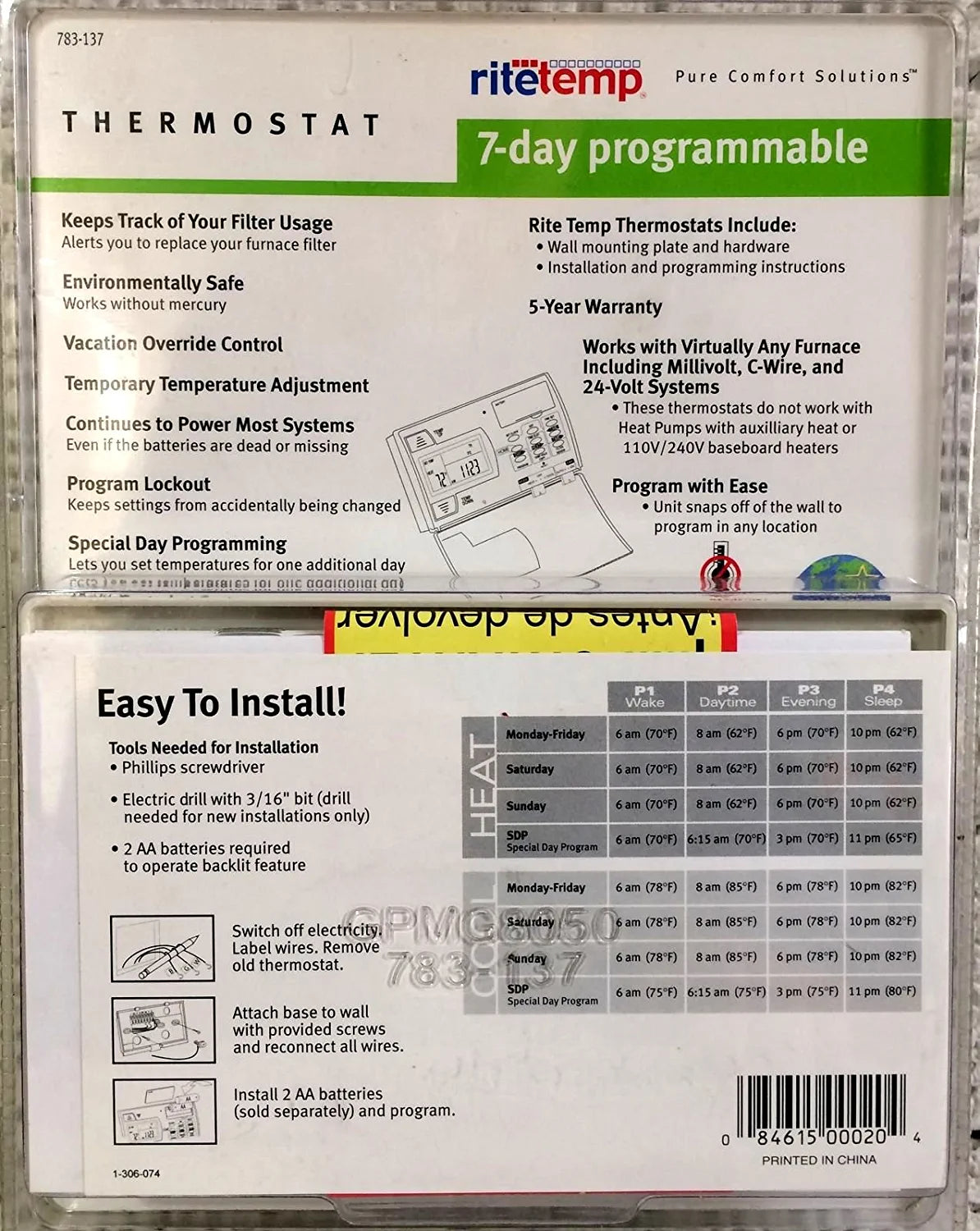 Ritetemp Programmable Thermostat, Model 8050