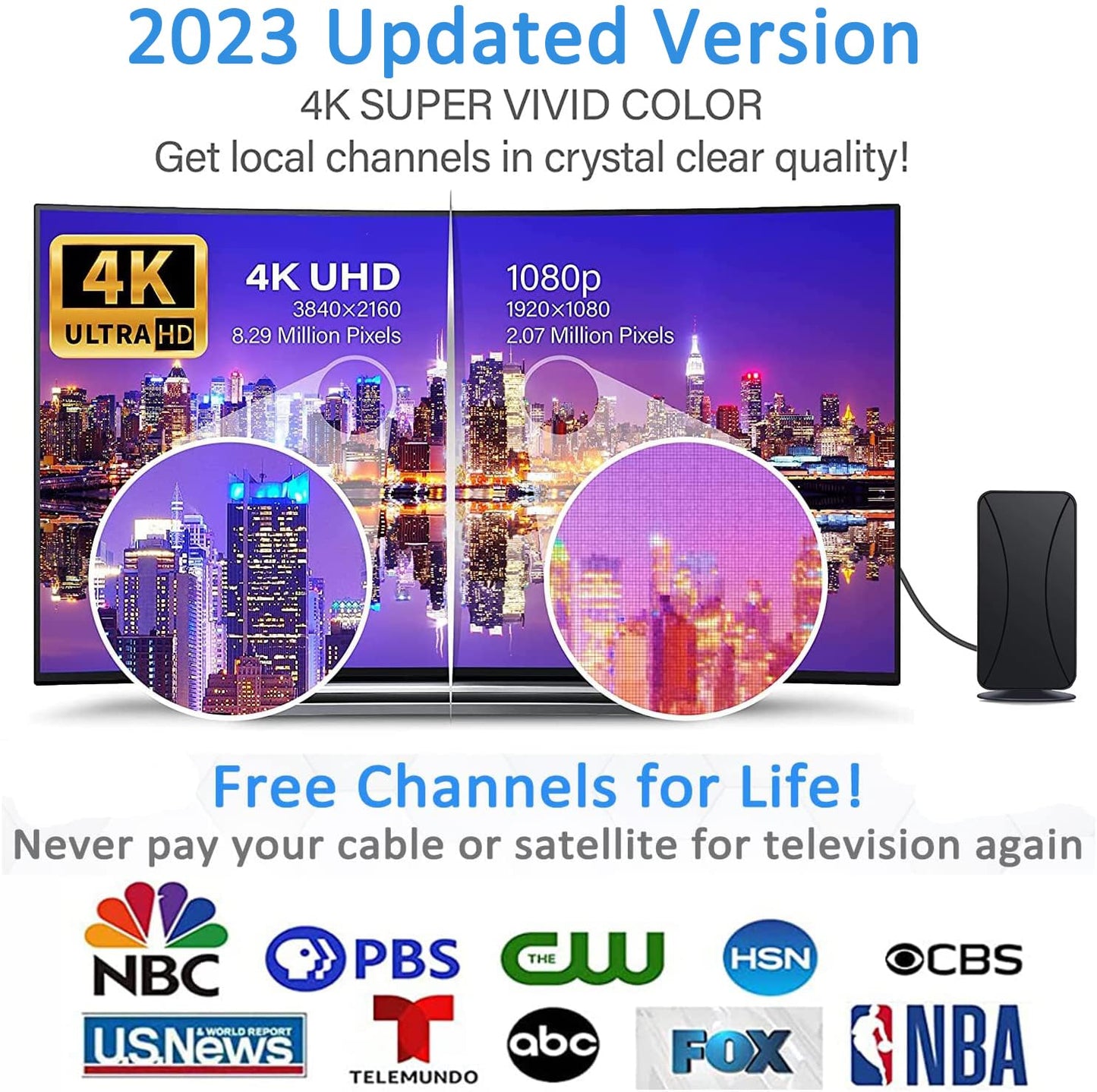 JOINUS TV Antenna - Amplified HD tv Antenna for Smart tv Sling hd Antenna 300 Miles Long Range - Support 4K 1080p Indoor HDTV Local Channels