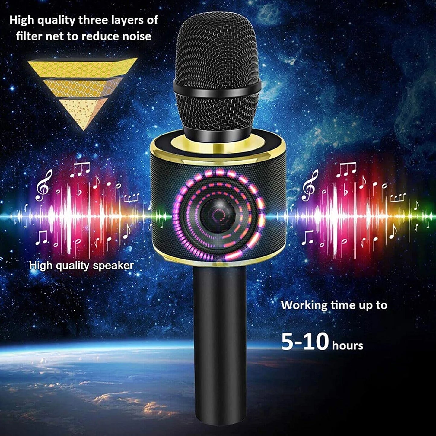 BONAOK Wireless Bluetooth Karaoke Microphone, 3-in-1 Portable Handheld Mic Speaker Machine for All Smartphones,Gifts for Boys Adults All Age Q37(Black)