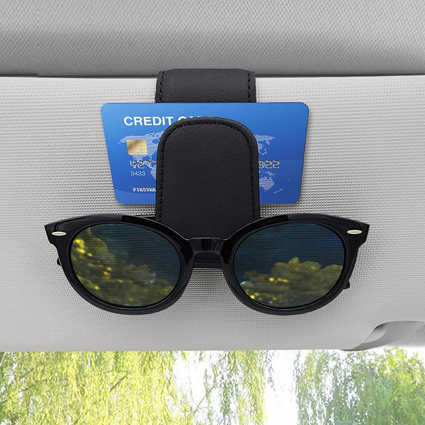 Luxury Sunglass Holder for Car Visor, Magnetic Clip Sunglasses Car Holder, Leather Glasses Holder Eyeglass Hanger Eyeglasses Mount, 2-Pack