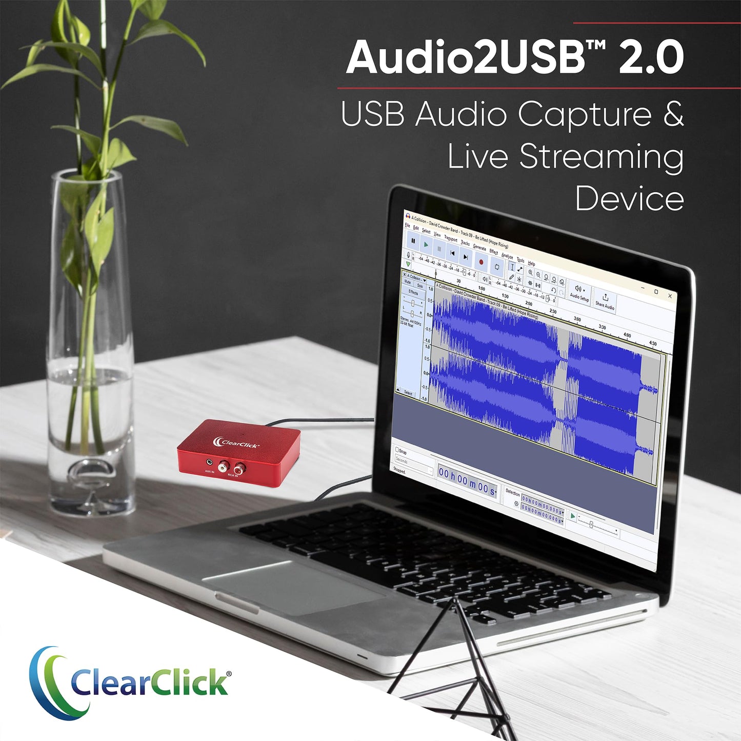 ClearClick Audio to USB 2.0 (Second Generation) - Audio Capture & Live Streaming Device - Input 1/8" 3.5mm Aux AV RCA Audio & Music - USB-C Plug & Play