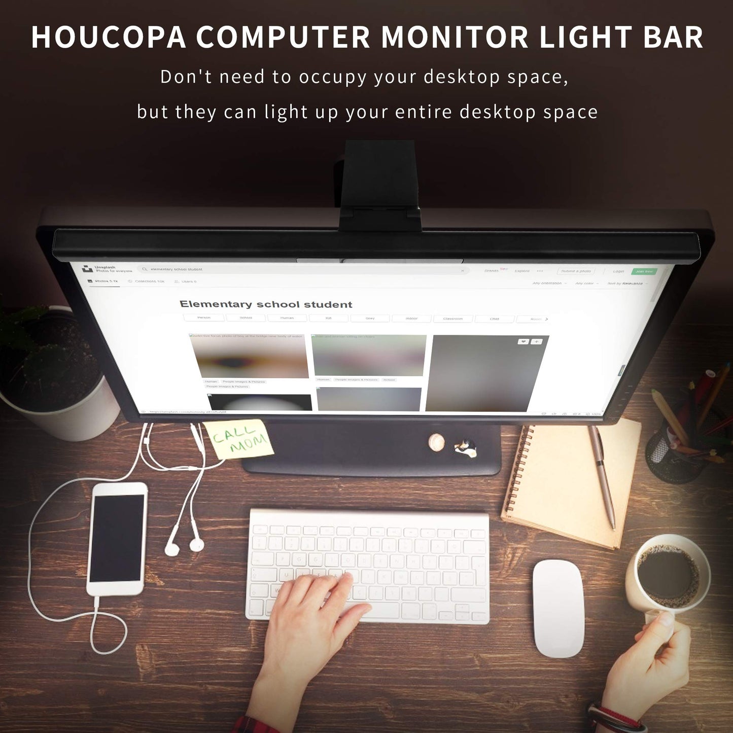 Houcopa Computer Monitor Light Bar, Screen Light Bar e-Reading LED Task Lamp, Gaming Lights, Touch Stepless Dimming, 3 Color Temperature,USB Powered Monitor Lamps for Desk/Office/Home