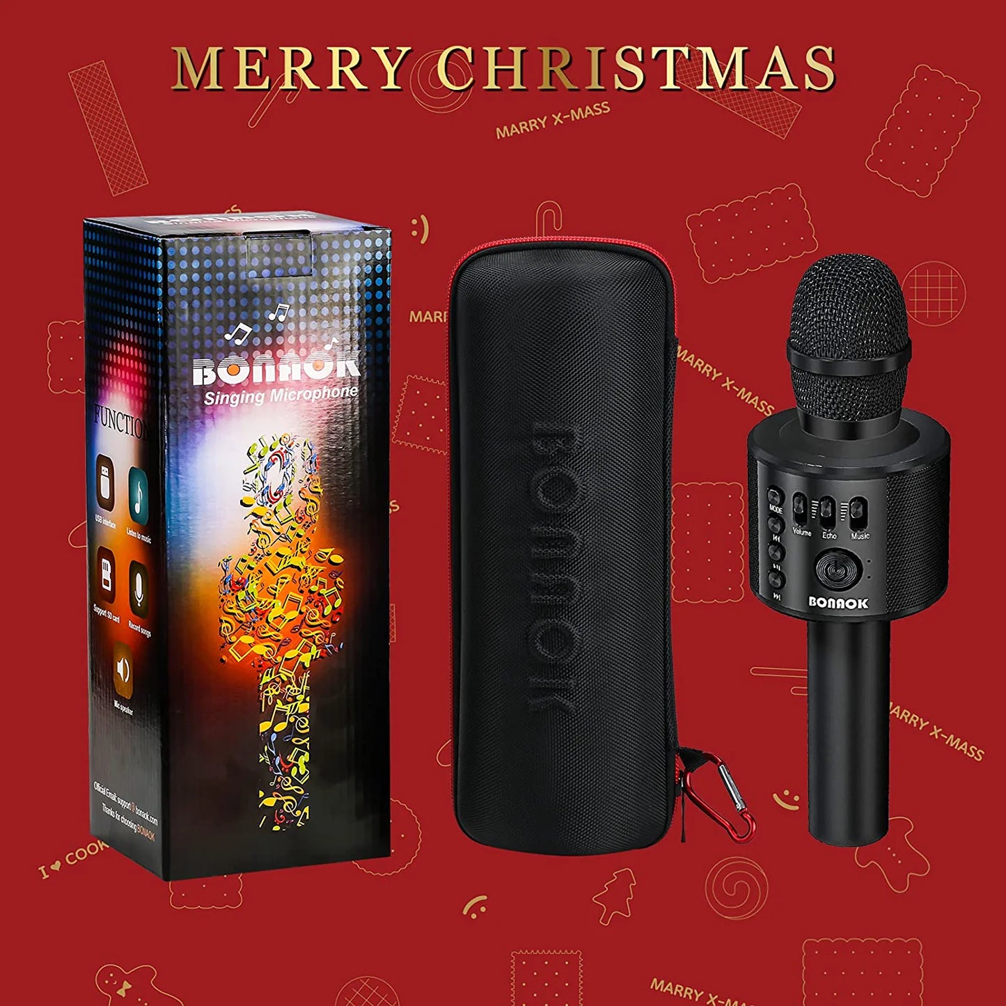 BONAOK Wireless Bluetooth Karaoke Microphone, 3-in-1 Portable Handheld Mic Speaker Machine for All Smartphones,Gifts for Boys Adults All Age Q37(Black)