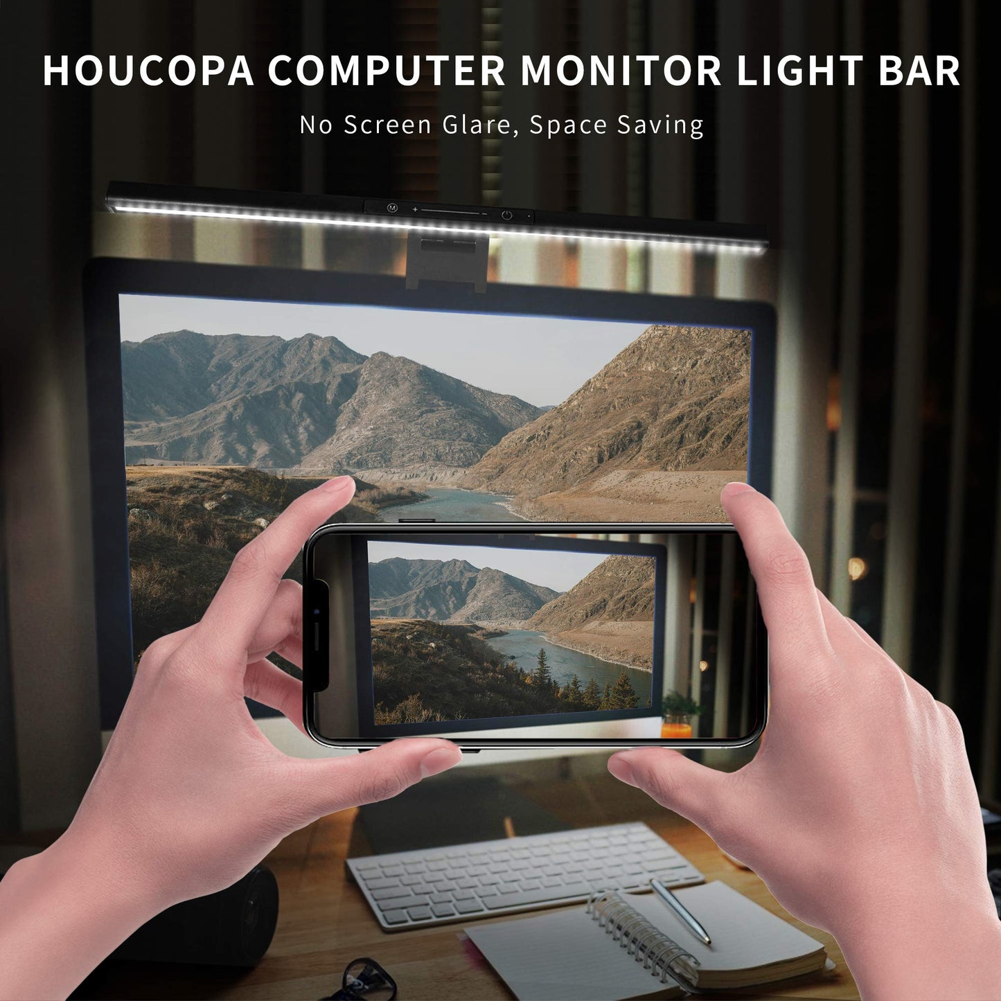 Houcopa Computer Monitor Light Bar, Screen Light Bar e-Reading LED Task Lamp, Gaming Lights, Touch Stepless Dimming, 3 Color Temperature,USB Powered Monitor Lamps for Desk/Office/Home