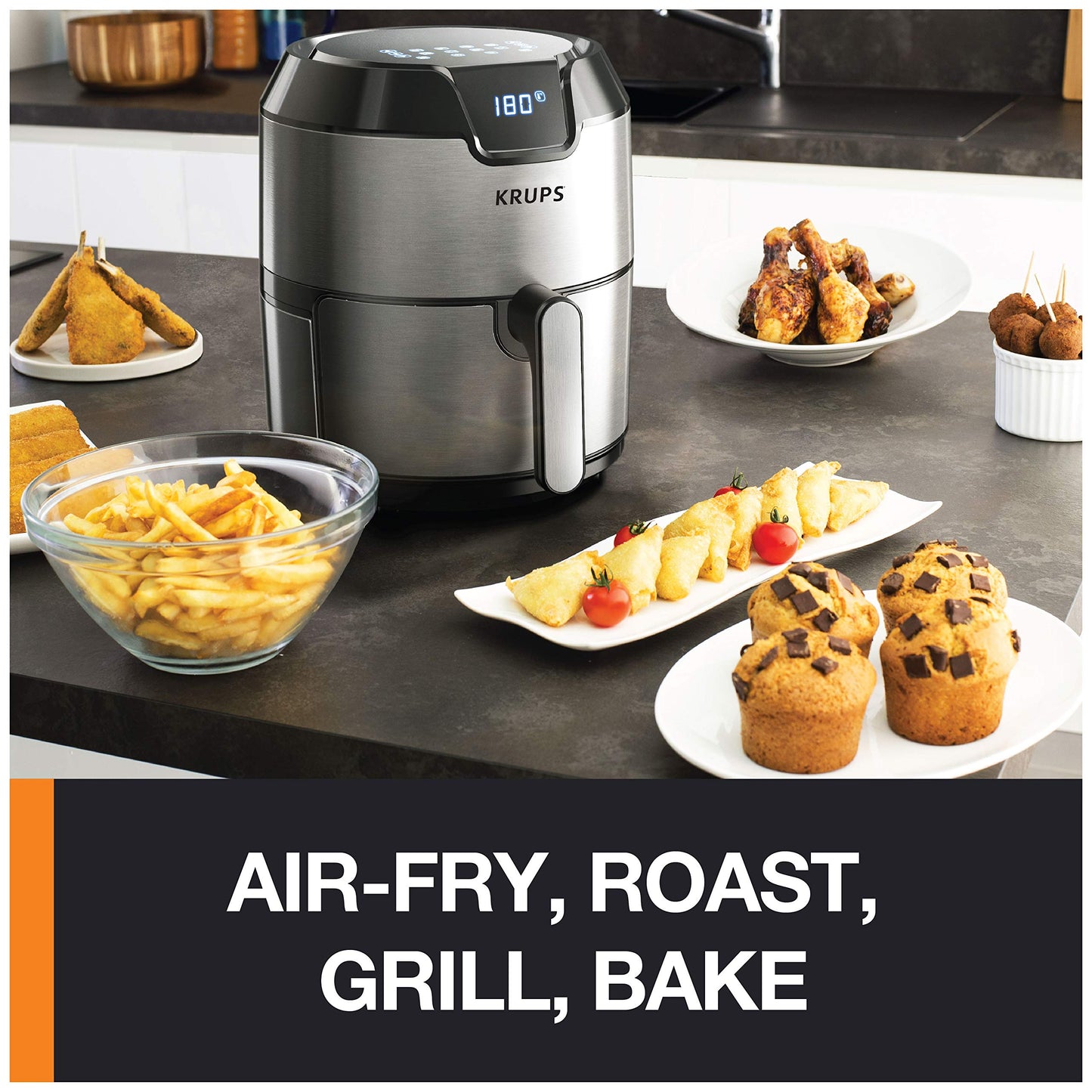 KRUPS 1510001480 EY401 4.2L Digital XL Air Fryer, 8 presets, Dishwasher safe, Removable Basket, Stainless Steel, 4.2 L