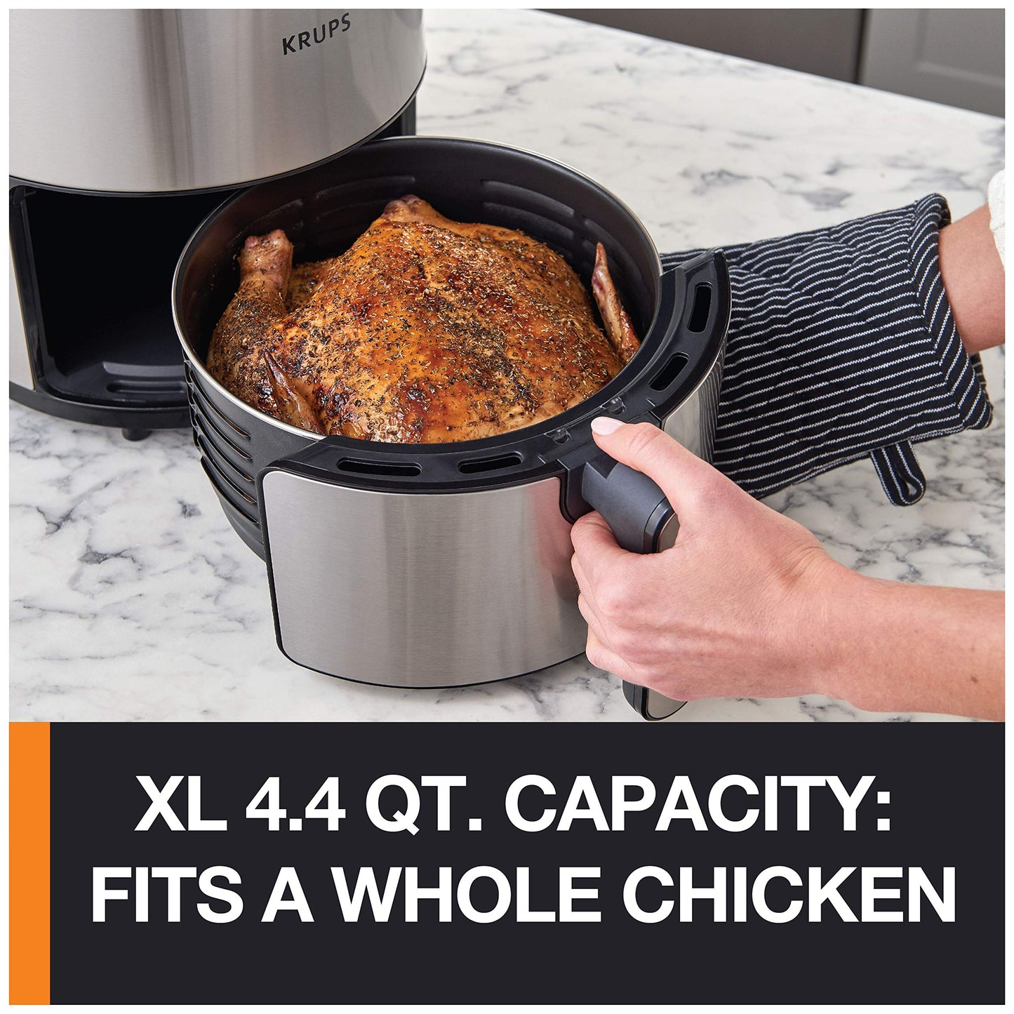 KRUPS 1510001480 EY401 4.2L Digital XL Air Fryer, 8 presets, Dishwasher safe, Removable Basket, Stainless Steel, 4.2 L